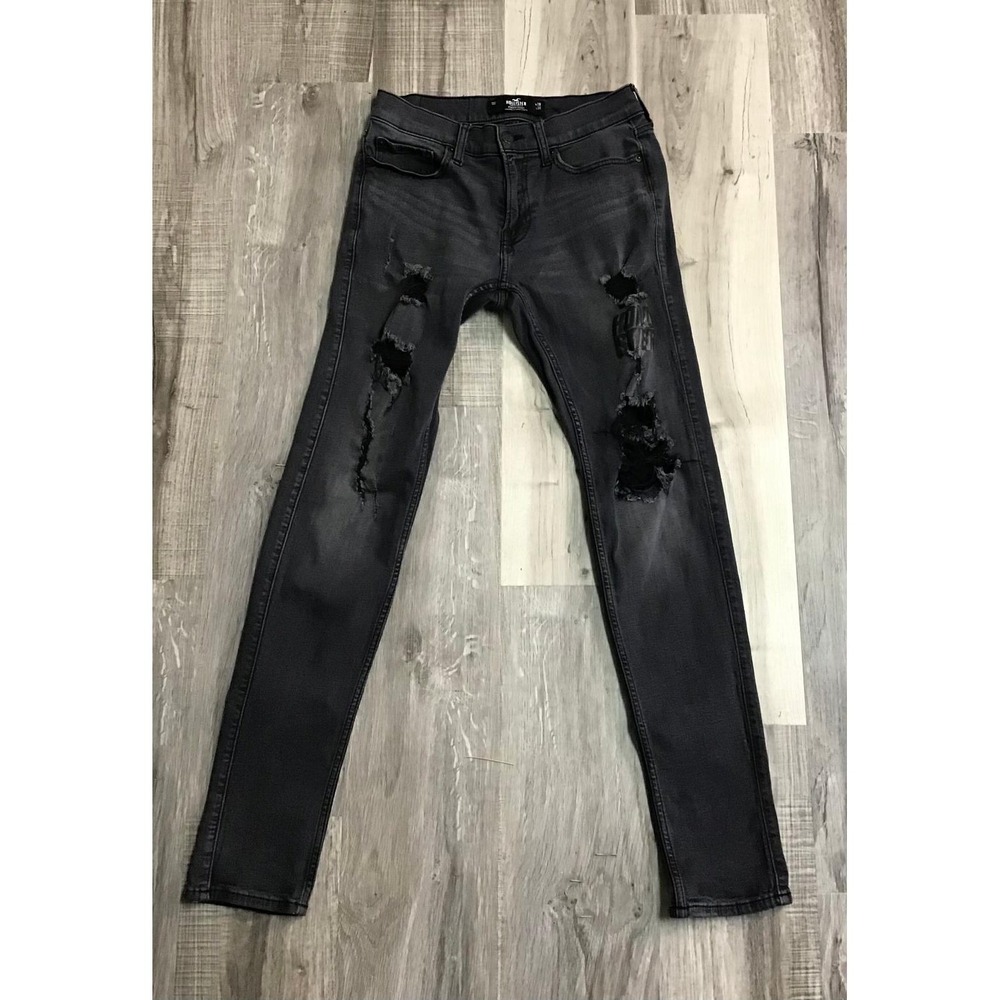 Hollister Mens Stacked Skinny Distressed Grey Jeans 28x30 Trashed Streetwear